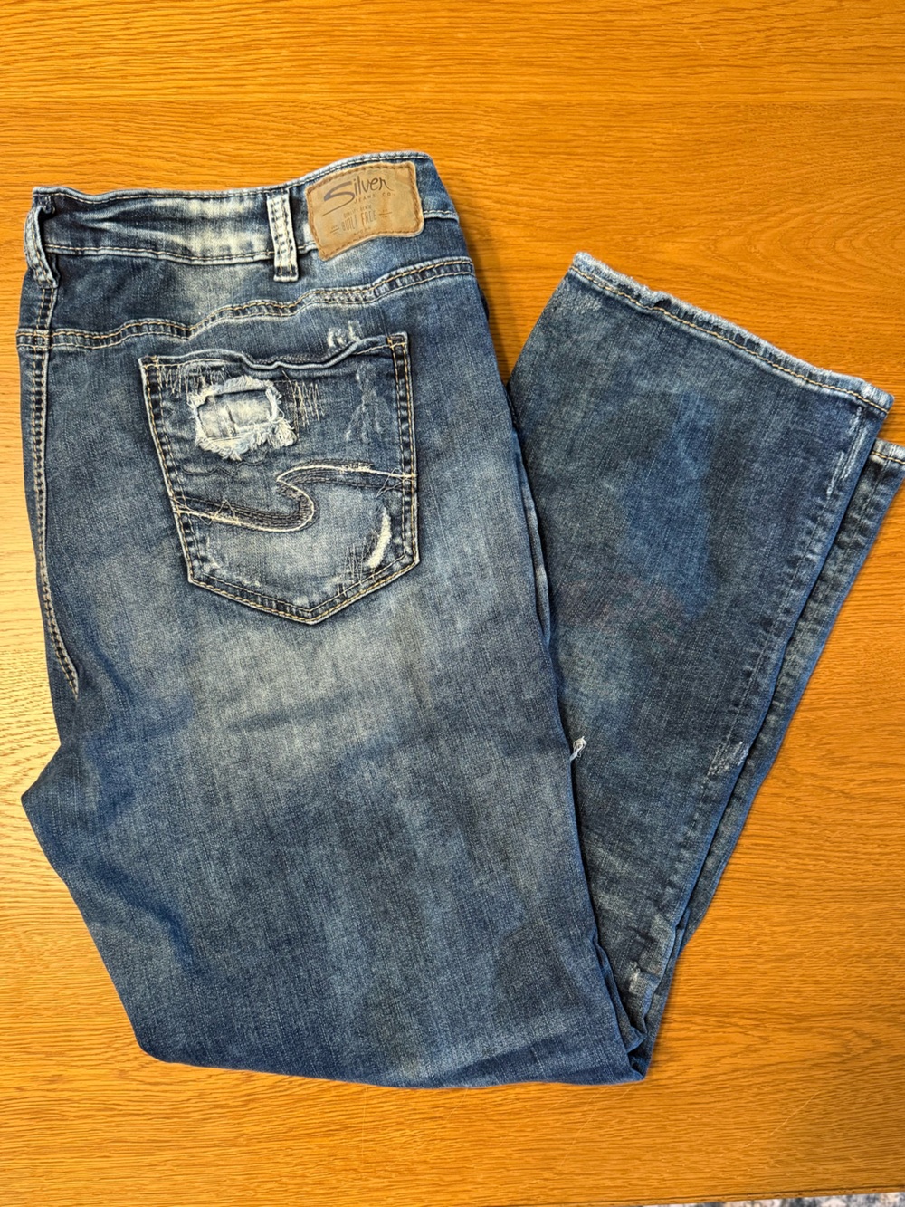 Silver Jeans Women's Distressed Blue Straight Jeans